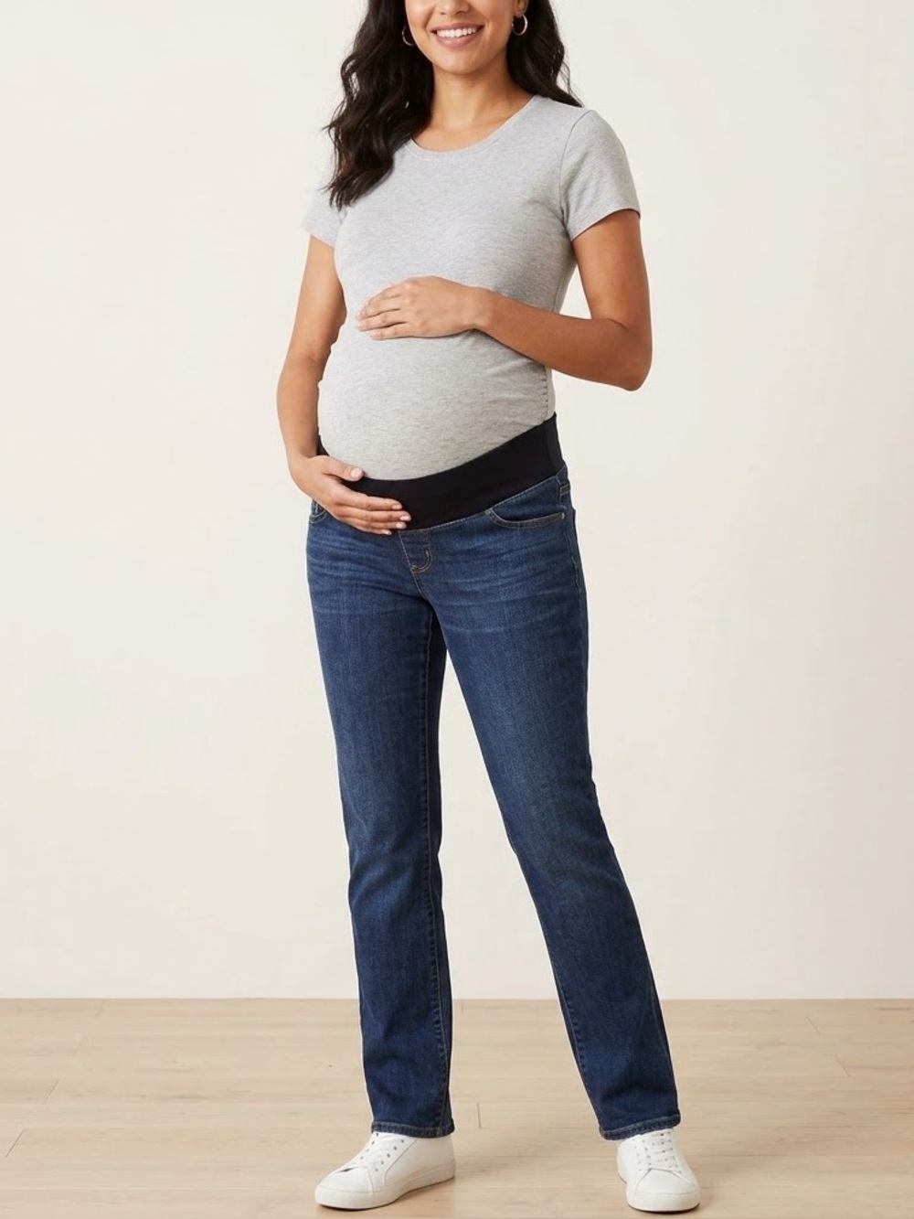 Liz Lange Dark Blue Straight-Leg Maternity Jeans with Elastic Waistband, Size 4